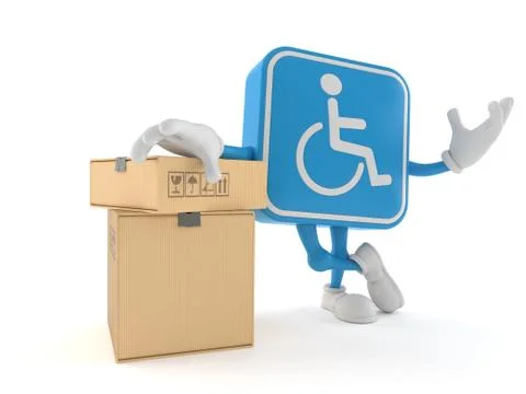 Handicapped character with stack of boxes Ilustración de archivo
