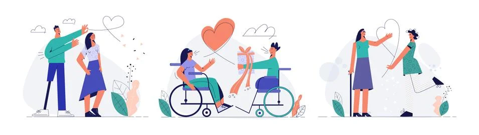 Handicapped people concept flat vector illustration Set with disabled person Stock Illustration