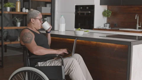 Handicapped Woman Using Computer Stock Footage 158233181