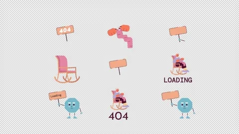 Handicraft and abstract loading with 404 error cartoon animation pack Stock Footage 344956607
