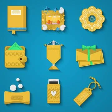 Handicraft items flat vector icons set Set of flat colors vector icons for... Stock Photos