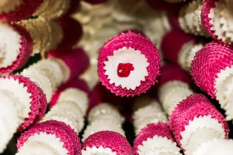 Handicraft or hand made plastic flower from apple cover Stock Photos