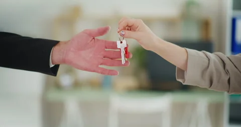 Handing Over Keys After Purchasing Dream House Stock Footage 281343893