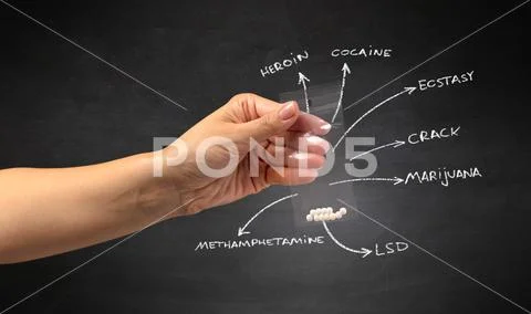 Handing over pills with blackboard wallpaper Stock Photos