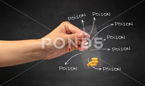 Handing over pills with blackboard wallpaper Stock Photos