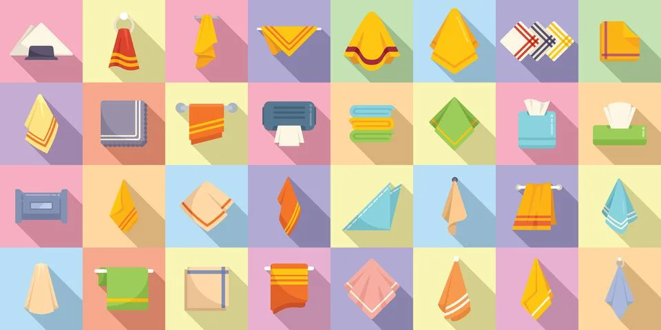 Handkerchief icons set flat vector. Folded napkin Stock Illustration