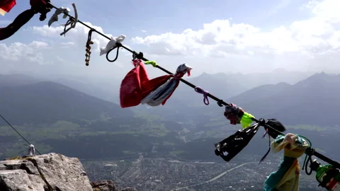 Handkerchiefs, bracelets and various objects left by tourists at the top. Stock Footage 250199030
