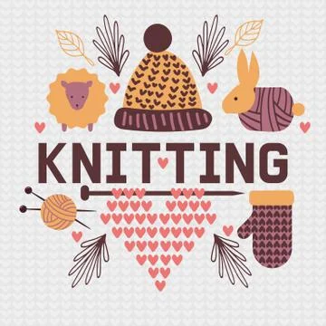 Handknitting banner vector illustration. Needle, tangle of thread. Making イラスト素材