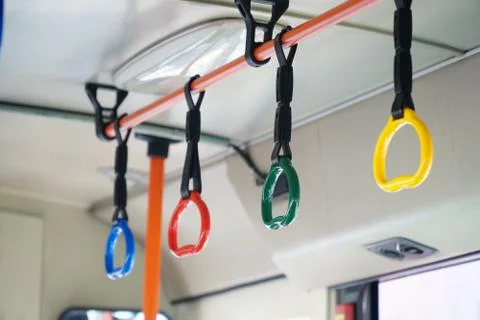 Handle in the bus 스톡 사진