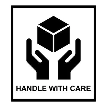 Handle with care flat icon with black frame isolated on white background. Fra Stock Illustration