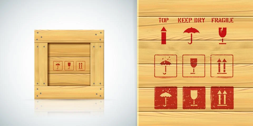 Handle with care vector stencils icon set for square wood crate Stock Illustration