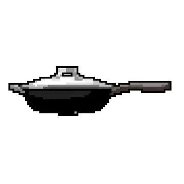 Handle frying pan kitchen game pixel art vector illustration Illustration
