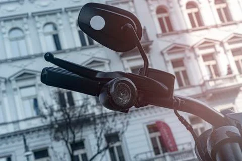 Handle on the handlebars of a motorcycle close-up Stock Photos