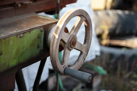 The handle on the lathe, close-up Stock Photos