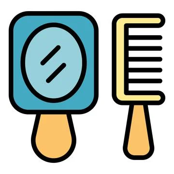 Handle mirror comb icon vector flat Illustration