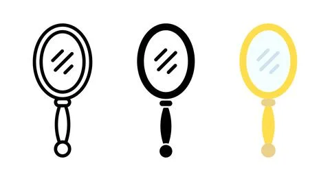 Handle mirror icon. Gold make-up mirror vector illustration. Portable refle.. Stock Illustration