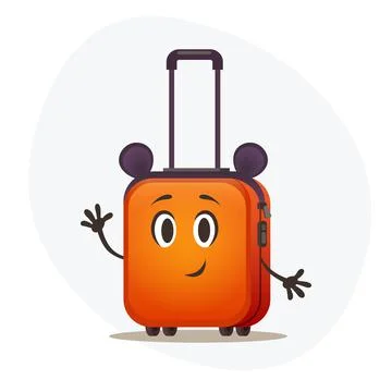 Handle orange plastic suitcase on wheels and with telescopic handle waitng Stock-Illustration