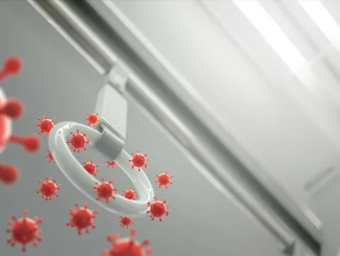 Handle strap in city subway train with germs, covid-19 coronavirus or bacteria Photos