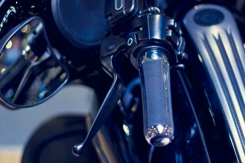 Handlebar motorcycle in dark background, soft focus and blur Fotos de archivo