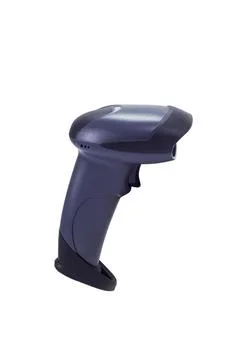 Handled barcode scanner on a white background Foto stock