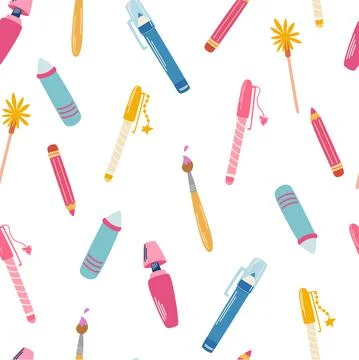 Handles and pencils seamless pattern. Back to school background. Stationery f Stock Illustration