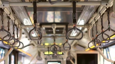Handles on ceiling bus Stock Footage 330043157