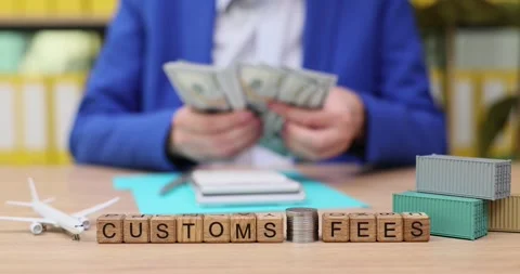 Handling customs fees while planning international shipments in a busy office Stock Footage 319746859