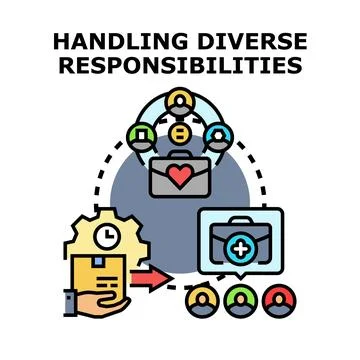 Handling diverse responsibilities with effective team management and delegati Stock Illustration