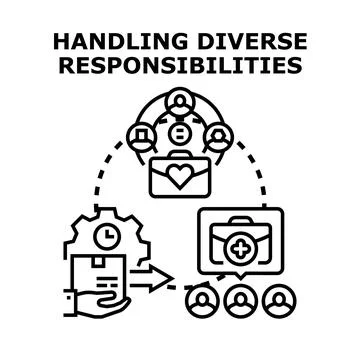 Handling diverse responsibilities with effective team management and delegati Stock Illustration