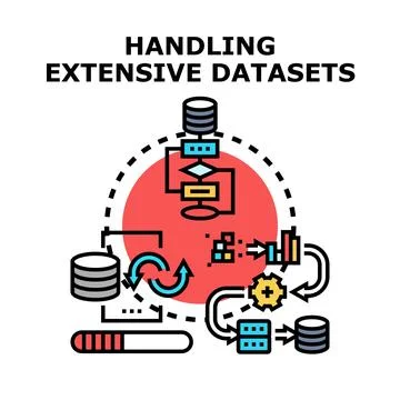 Handling extensive datasets process and big data analysis Stock Illustration