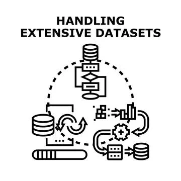 Handling extensive datasets process and big data analysis Stock Illustration