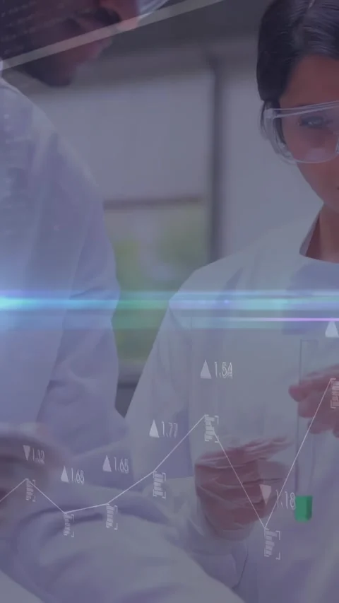 Handling green flask pair in PPE pipetting pouring into beaker at lab bench Stock Footage 330542904
