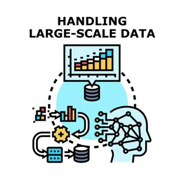Handling large scale data processing and analytics concept 스톡 일러스트