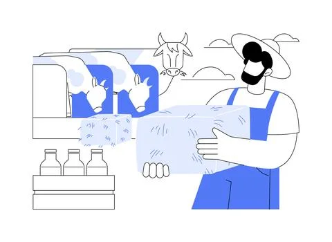 Handling milk cows abstract concept vector illustration. Illustration