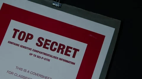Handling a Paper Folder with a 'Top Secret' Cover Page Stock Footage 327398455