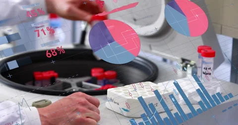 Handling test tubes in laboratory, analyzing scientific data with charts and Stock Footage 304102072