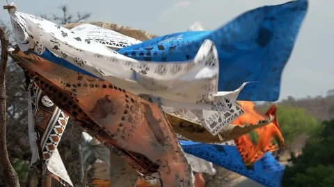 Handmade african sheets waving in the wind in South Africa Video stock 119116083
