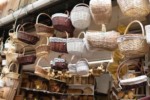Handmade baskets are available in many different types and patterns. Stock Photos