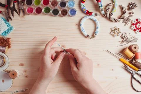 Handmade beading preparation Stock Photos