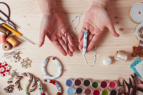 Handmade beading preparation Stock Photos