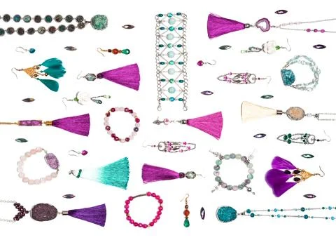 Handmade bijouterie on the white background Stock Photos