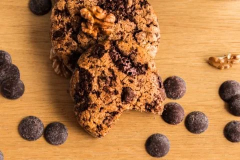 Handmade biscuits with hazelnuts and small chocolates Stock Photos