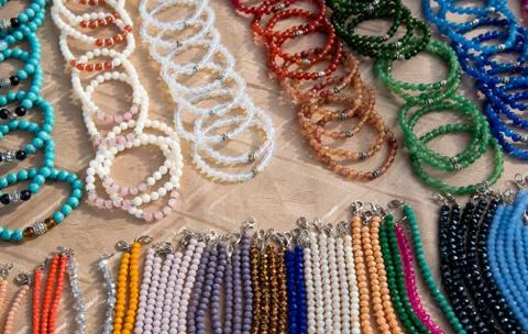 Handmade bracelets and neck chains for selling Stock-Fotos