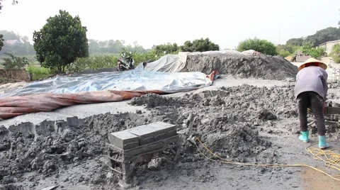 Handmade brick production Video stock 49713893