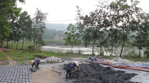 Handmade brick production Stock Footage 49714961