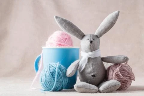 Handmade bunny on soft background Stock Photos