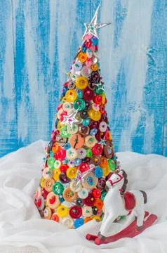 Handmade Button and Pin Christmas Tree Stock Photos