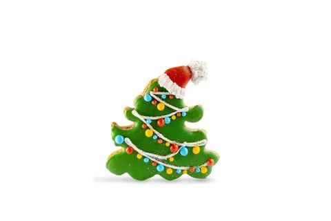 Handmade cake shape christmas tree isolated on white background. Stock Photos
