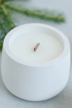 Handmade Candle in Plaster Cache-pot Close-up. Place on Label. Concept of War Stock Photos