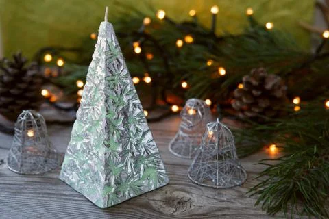Handmade candle in the shape of a pyramid Stock Photos